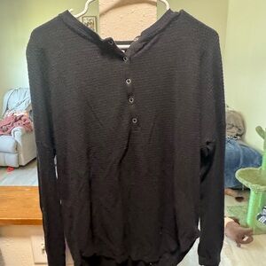 Black Long Sleeve Button-Up Top